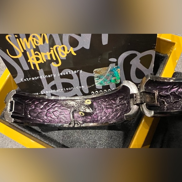 Simon Harrison Black Enamel Cuff Bangle bracelet w Frog theme, authentic - Picture 5 of 5